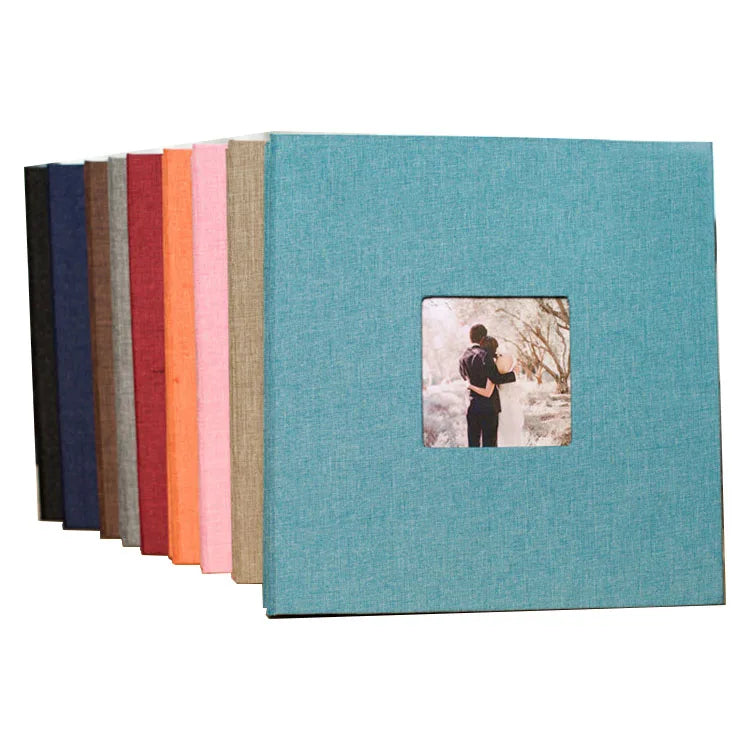 27*28cm 200 Sheets 9 Colors Linen Cover Window Self-Adhesive Wedding Photo Album 4R 120 Gold Stamping DIY Double Sided Pages