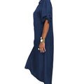 S-5XL High Quality Solid Color V-neck Half-sleeve Slit Denim Elegant Oversized Maxi Dress Ladies Plus Size Women's Dresses