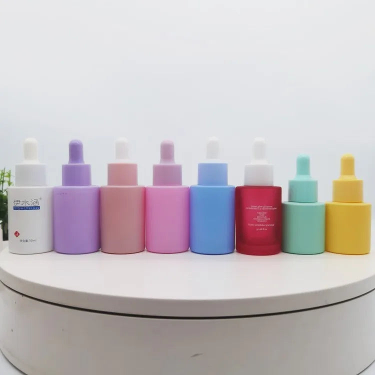 Cosmetic Packaging Slope Shoulder 30ml Glass Dropper Bottles pink Matte Glass Serum Bottles 30ml 1oz Matt Black Dropper Bottle
