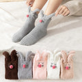 Wholesale Cute 3D Rabbit Pom Pom Cozy Fluffy Thick Warm Sleeping Socks Women Bunny Soft Fuzzy Plush Socks