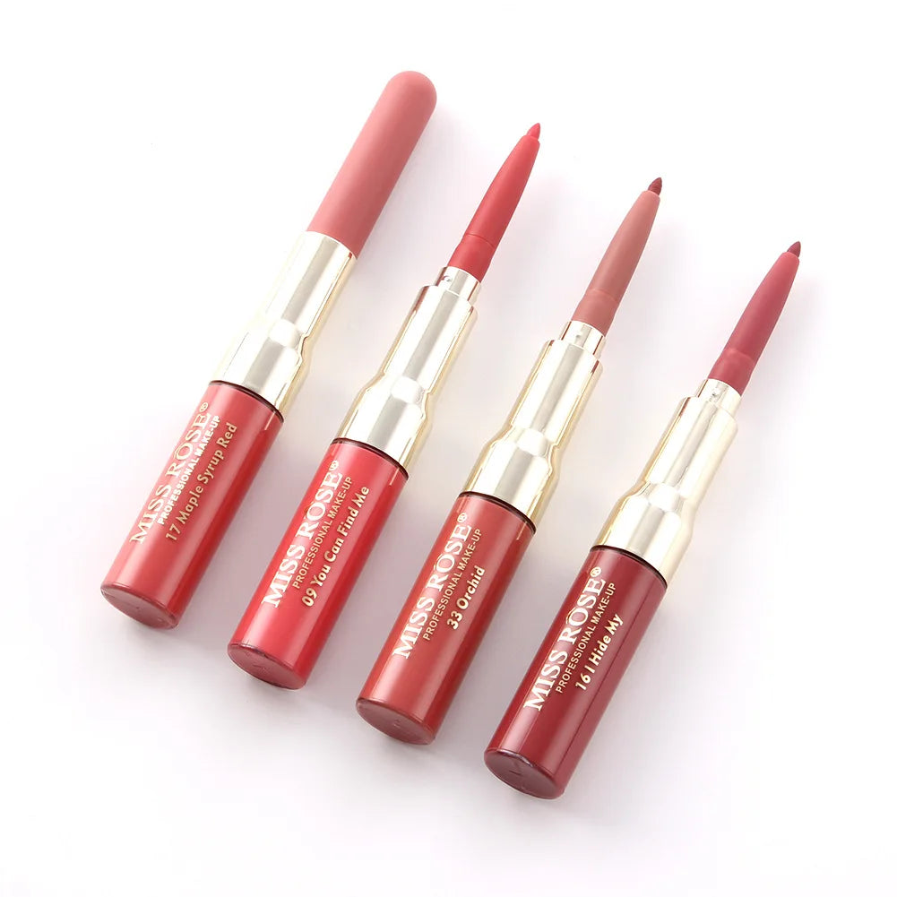 Custom Hot Sale Double-headed Lip Gloss Lip Liner Cross-border Foreign Trade Makeup Matte Waterproof Lip Glaze