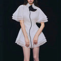 Customizable Brand Ladies Summer Casual Turndown Asymmetric Ruffles Solid Chiffon Natural Waistline Mini Floor-Length