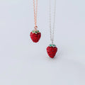 925 Sterling Silver Pendant Necklace Red Crystal Strawberry Shape Rose Gold Plated Chain Necklaces Fine Jewelry for Women