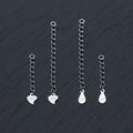 925 Sterling Silver Necklace Bracelet Chain Extender with Heart Drop Shape and Round Tag Charm Pendant Jewelry Findings
