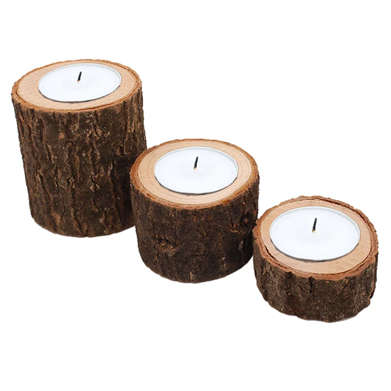 Wooden Bark Stand Candlestick for Home Decor Wedding Decoration and Christmas Festivities Elegant Wood Candle Holders