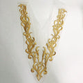 Fashionable Deep v Neck Gold Embroidery Mesh Lace Applique Sewing for Clothing LT2496A
