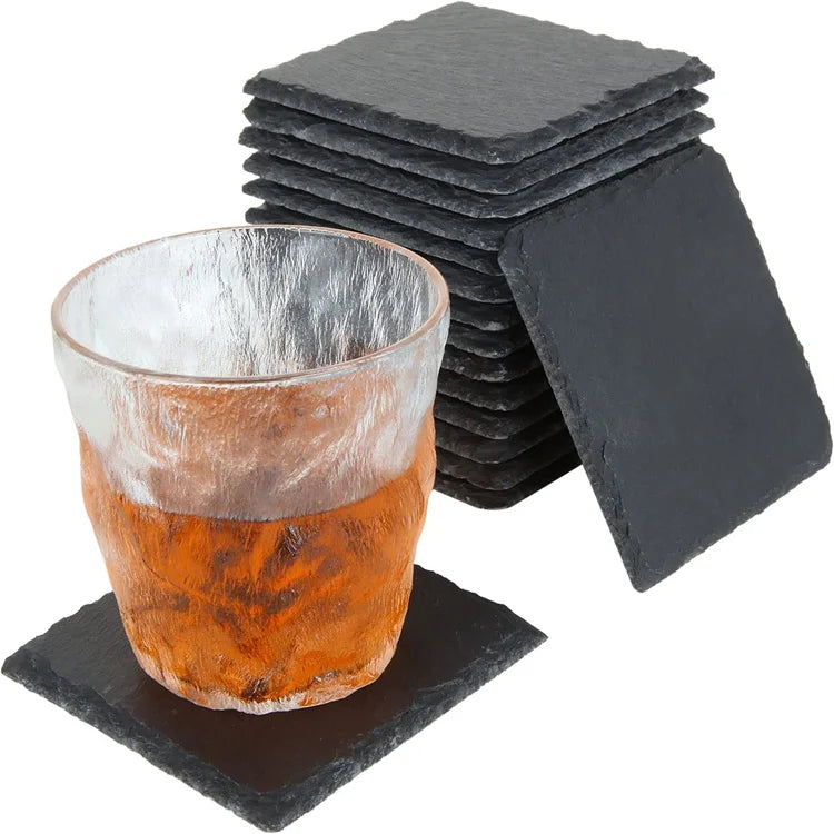 2025 Wholesale Classic Style Black Slate Stone Coaster 10cm Natural Round Square with 5mm Thickness for Engraving