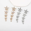 New Arrival Silver Plated Star Stud Earrings Sparkling Rhinestone Crystal Tassel Dangle Elegant Gold Toned Stars Earrings
