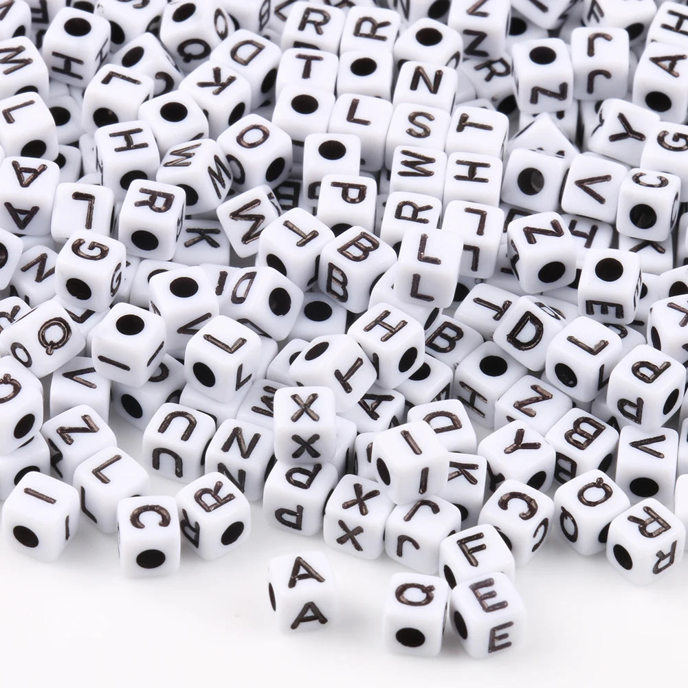 Wholesale 5MM Square Shape White/Colorful/Black/Gold Acrylic Letters Alphabet Beads Plastic & Lucite DIY Jewelry Making