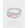 Luxury Style Colorful Pink Crystal Ring S925 Sterling Silver Colorful Texture Zircon Ring for Women