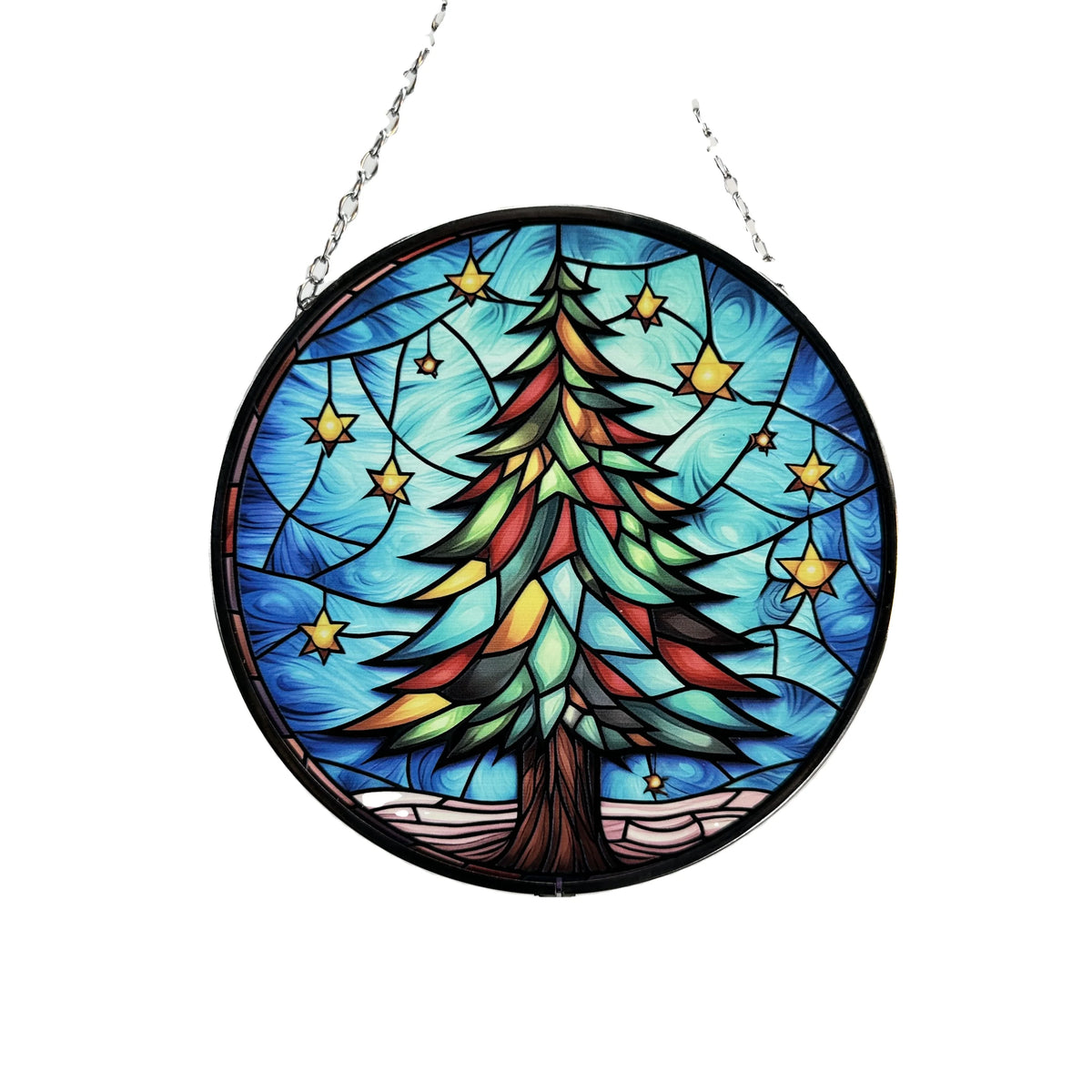 3D Christmas Tree Pattern Painted Glass Panel Durable Outdoor Seasonal Arrangement Home Decor and Gift