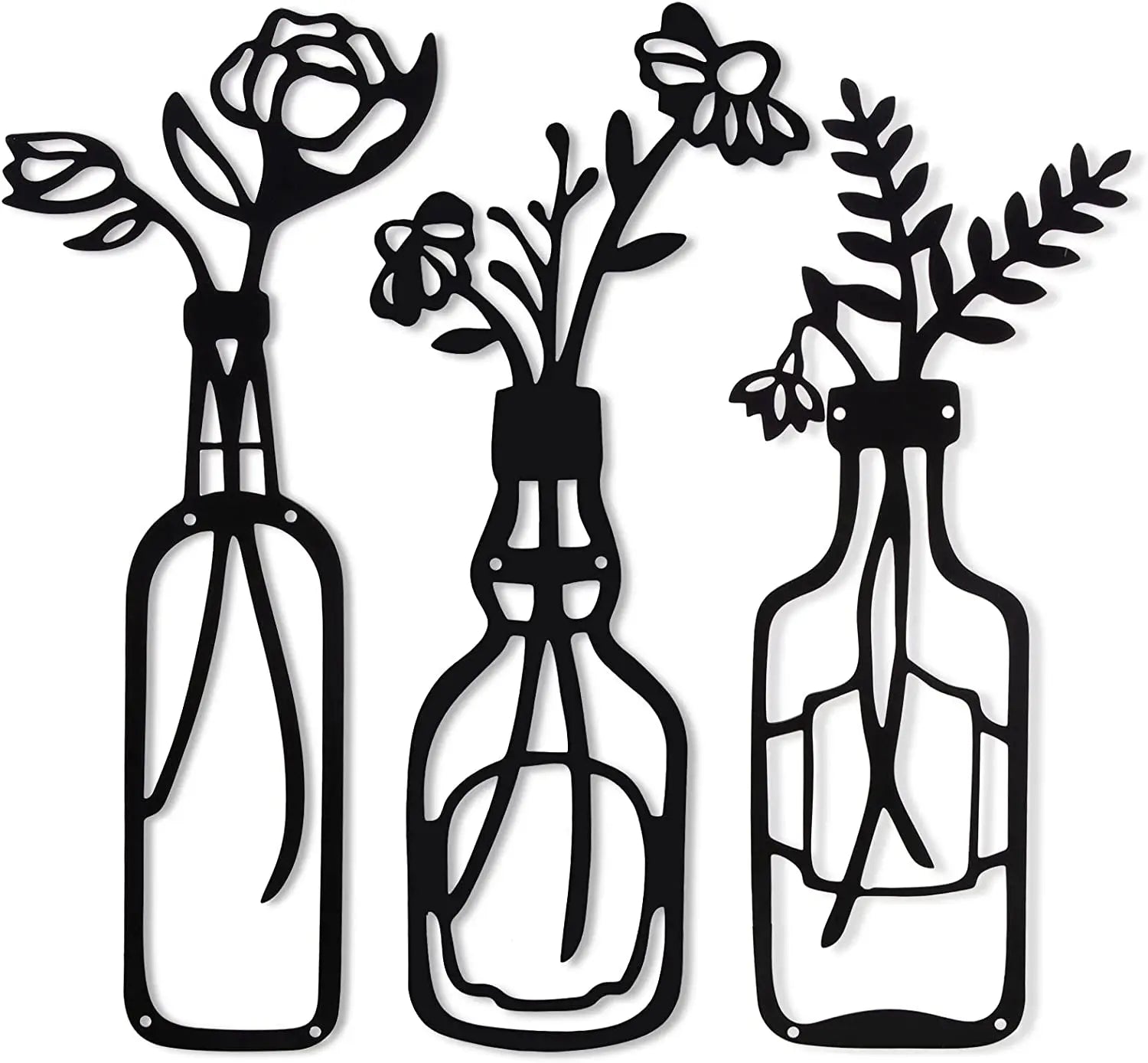 3 Pieces Metal Black Classic Vase Flowers Wall Decor Wall Art Iron Modern Hanging Rectangle Anniversary Coating Spring Scenic