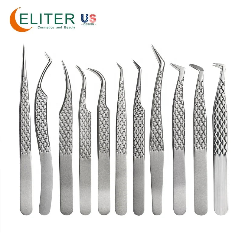 ELITER Hot Sell in Stock Grip Lash Tweezer for Eyelash Strips Eyelash Tweezers Curved Soft Touch Eyelash Tweezer