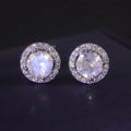S16A Abiding Circle Halo Round 5MM Angled-cut Blue Moonstone Stud Earrings 925 Sterling Silver for Women Daily Commuting Wear