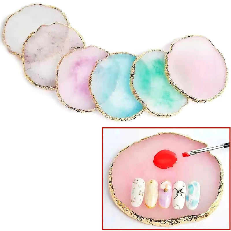 Professional Crystal Agate Resin Palette for Nails Pink Nail Art Palette Cream Nail Polish Palette