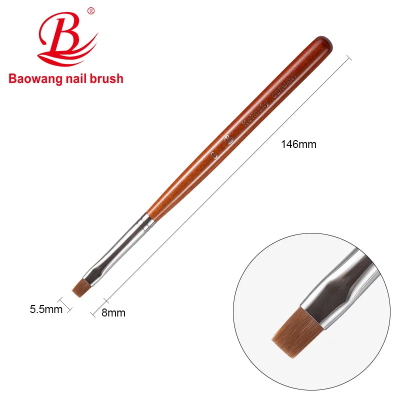 Professional Series 6# Gel Flat Nail Brush Classical Red Wood Handle Made Nylon Hair Metal Custom Logo Crimped Beauty Salon Use