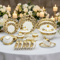 98 Pcs Hight Quality Embossed Pure Gold Decoration Royal Style Porcelain Bone China Tableware Dinnerware Dinner Sets