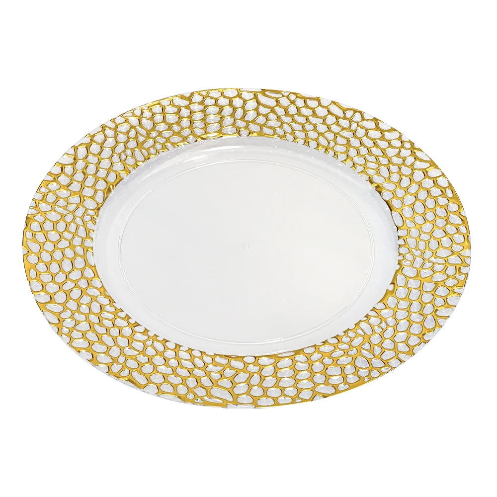 European Style 13 Inch Round Gold Chargers Cheap Plastic Fruit Plate for Wedding Parties