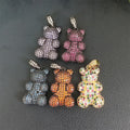 Custom Jewelry Fashion Rainbow Cubic Zirconia Charm Teddy Bear 18K Gold Black Plated Pendant Cute Bear for Girl Necklace Making