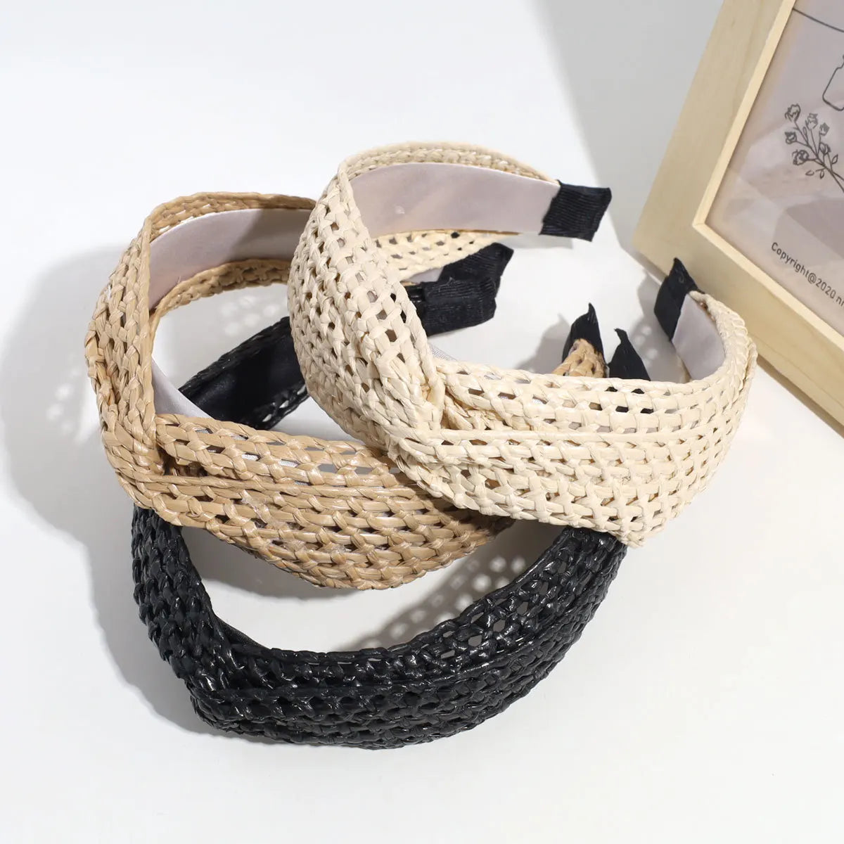 Vintage Bohemian Style Straw Woven Mesh Hair Hoop Headband for Women