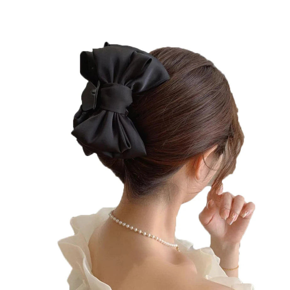 MIO New Big Double Bow Tie Hair Claw Clips Ponytail Holder Korean Plastic Shark Clip Fashion Girls Hair Accessories