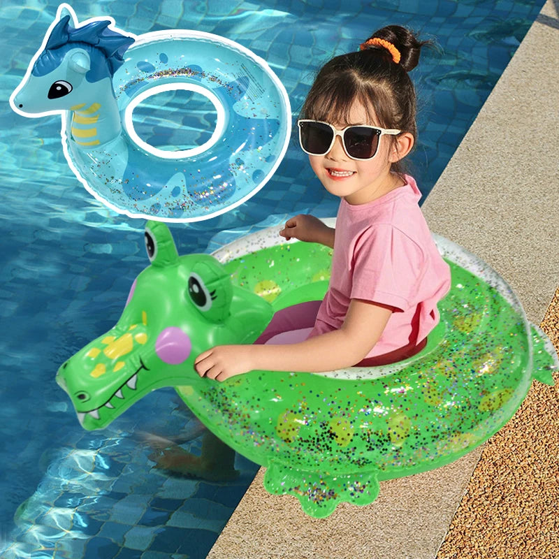 New Design Customization Wholesale Factory Sea Dragon Inflatable Swimming Ring for Kids with Glitter