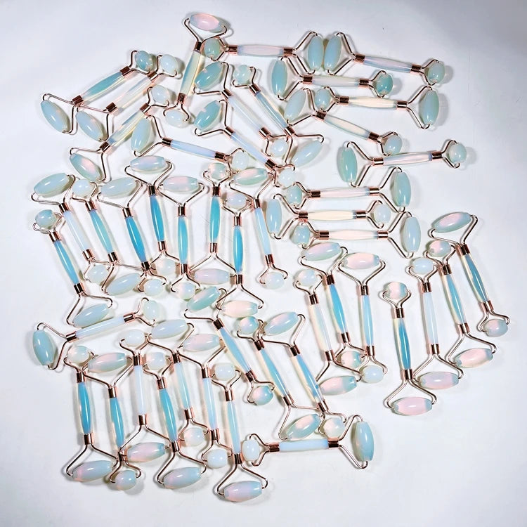 Huiying Good supply care products crystal opalite facial roller rose gold metal