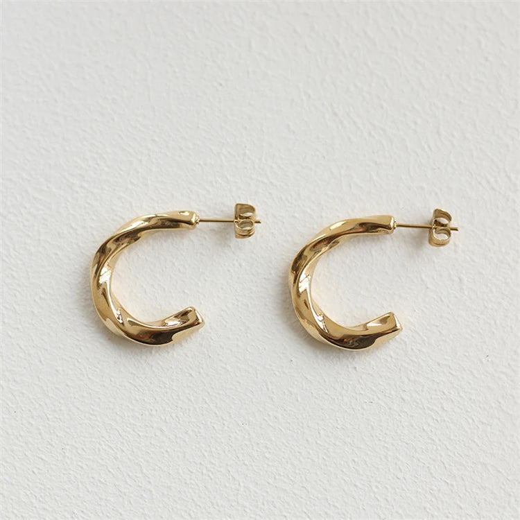 2021 Trendy Fashion Women Earring Stainless Steel c Shape Gold Plated Twisted Cuff Earrings