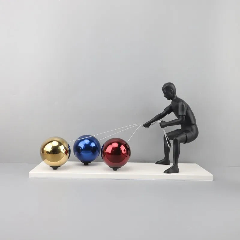 Creative Metal Pull Ball Character Sculpture Ornament Living Room Study Home Decorations