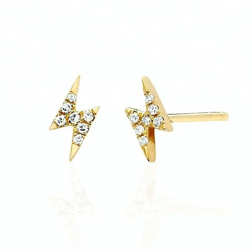 Minimalist Diamond Bolt lightning Stud 14k Gold Plated Earrings Designs for Girl