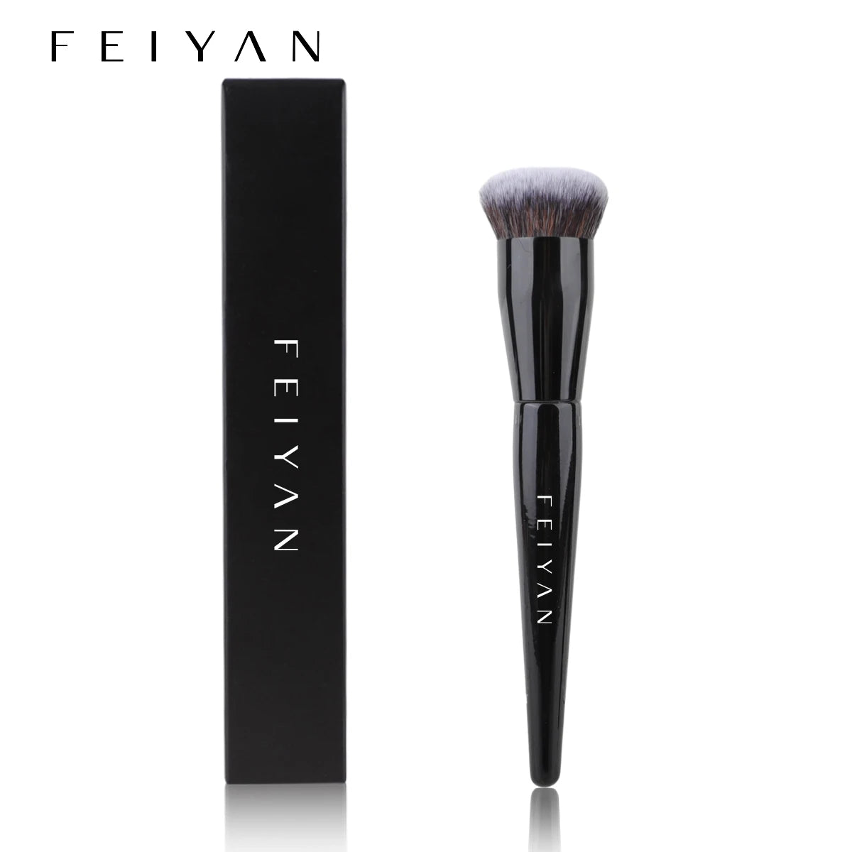 HMU Black Thick Handle Custom Logo Makeup Brush Set Powder Foundation Wooden Vegan Round Foundation Brush