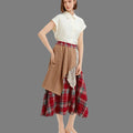 Spring and Summer Lace Splicing Layered Design Women's Skirt Fashion 2025 New Elastic A-Line Waist Skirt Irregular Plaid Skirt