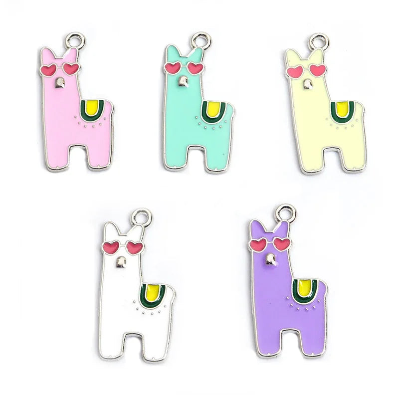 Jewelry Accessories Cute Cartoon Alpaca Charm Alloy Dropping Oil Pendant for Bracelet Earrings Necklace