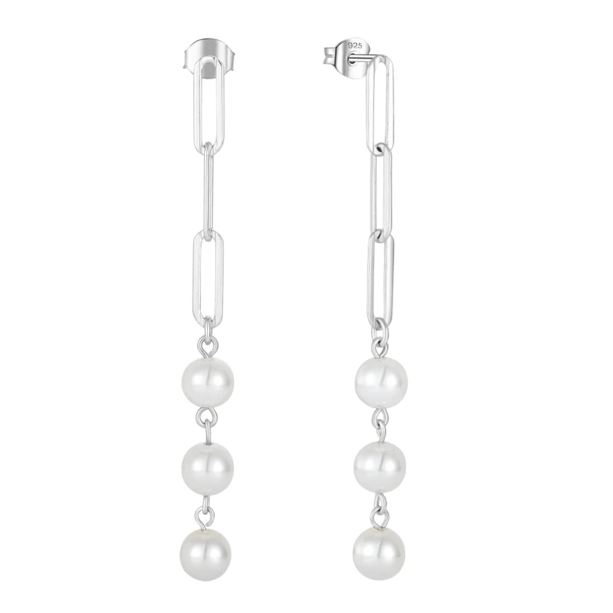 YILUN Dazzling 925 Sterling Silver Mabe Pearl Stud Earrings Rhodium/Gold Plated White Trendy Chain Design Exquisite Fashion