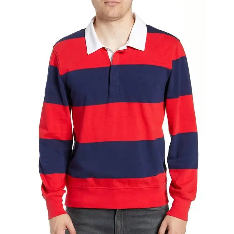 Factory Collar Design Striped Long Sleeve Men 100% Cotton Oem Service Polo T Shirt With Custom Logo