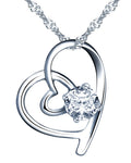 Double Hollow S925 Sterling Silver Pendant Necklace for Women Classic Inlaid Zircon Stone Heart Design for Weddings Parties