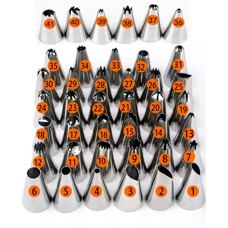 Ceasen 42pcs Stainless Steel Piping Nozzle Set PP Storage Box Eco-Friendly Baking Pastry Tools Cake Cookie Piping Made in China