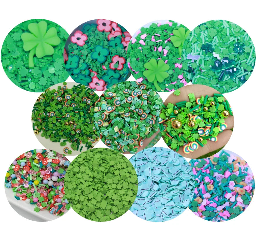 St Patrick's Day Polymer Clay Slices Mini Cute Green Leaf Clover Craft for Nail Art Slime Filler Charms