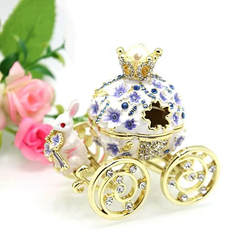 SHINNYGIFTS Nautical Style Pewter Jewelry Box Bunny Flower Pumpkin Carriage Trinket Keepsake Boxes Plated for Home Decoration
