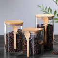 Custom 800ml 1000ml 1200ml Eco-Friendly Transparent High Borosilicate Square Glass Spice & Pepper Shakers with Bamboo Lid Spoon
