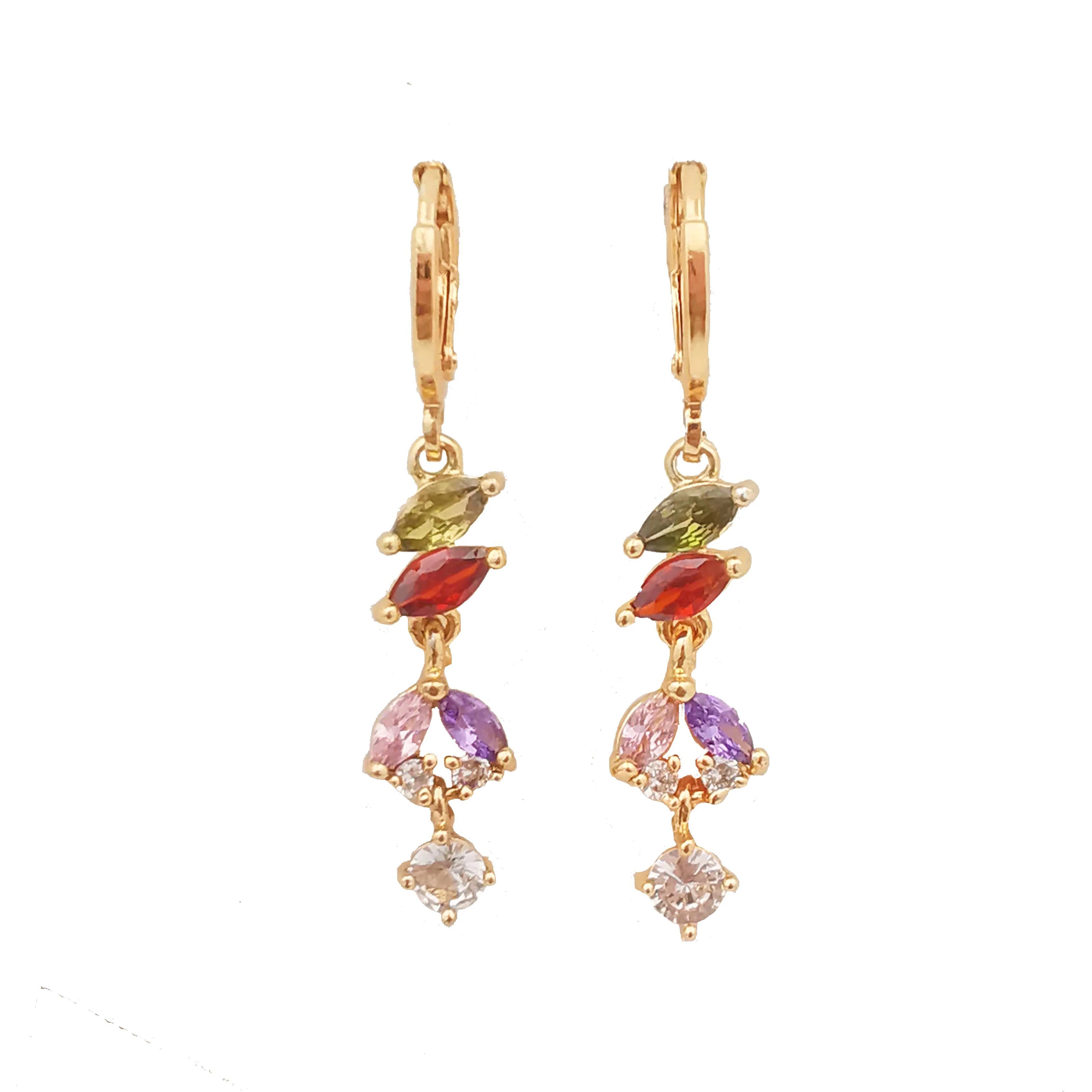 Best Selling New Style 18k Gold Plated Colorful Zircon  Women's Earrings Fashion Jewelry Earrings Bisuteria Al Por Mayor