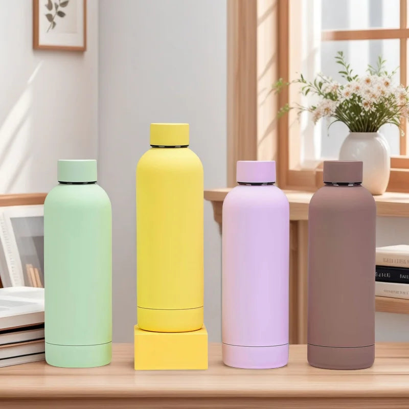 Wholesale Custom Logo 500ml Double Wall Stainless Steel 304 Tumbler Soft Rubber Coating Small Mouth Water Bottle for Camping