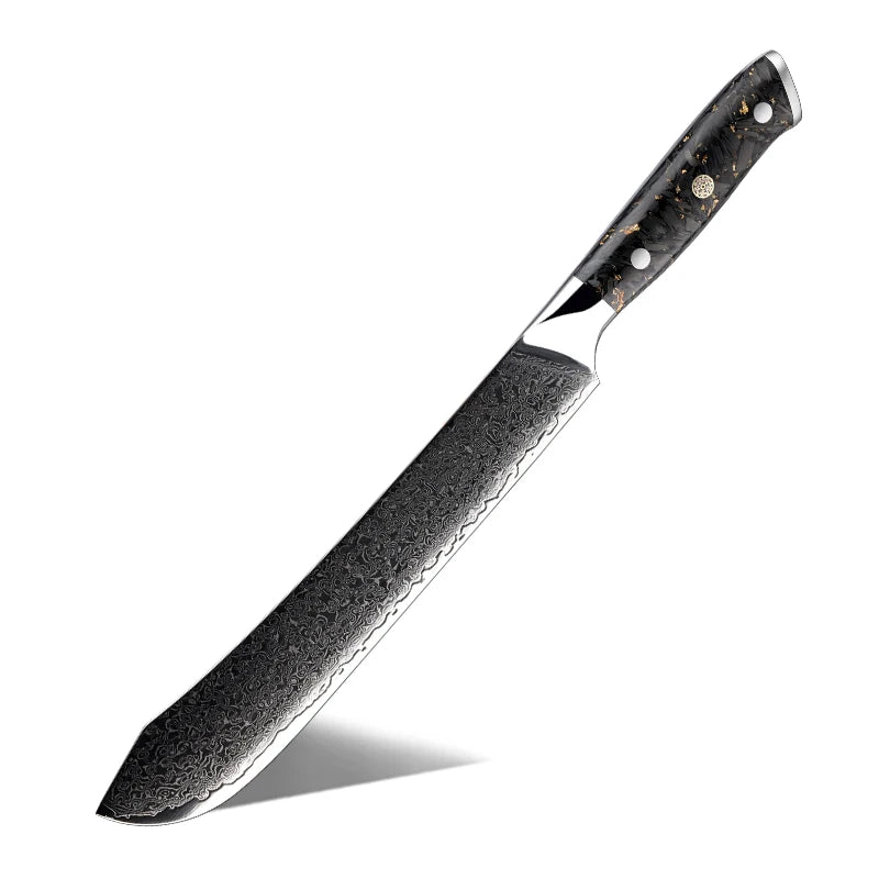 Grandsharp 9'' Damascus Slaughter Knife Japanese 67 Layer Damascus Steel Kitchen Slaughter Knives with Black Carbon Fiber Handle