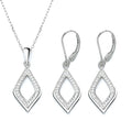 925 Silver Fine Jewelry Set in Rhombus Shape Pendant and Hook Earrings Set for Women