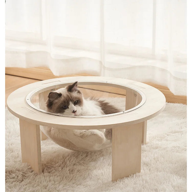 Wholesale Spot Cat House Pet Four Seasons Spaceship Space Capsule Acrylic Landing Transparent Cat's Nest Wooden Capsule Cat Bed