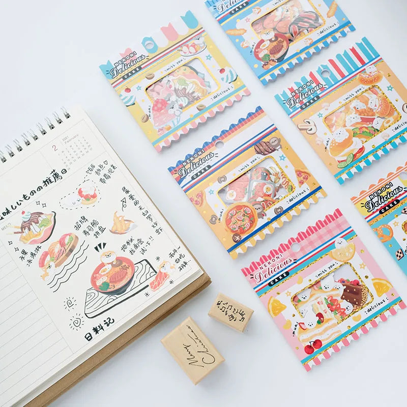 Nekoni Vinyl Stickers Flake Original Aesthetic Stickers Kawaii Adhesive Decals for Food Image PVC Sticker Packs