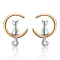 925 Sterling Sliver Material Cute Earrings Hypoallergenic Allergy Free Gold/silver Color Cat Asymmetrical Stud Earrings