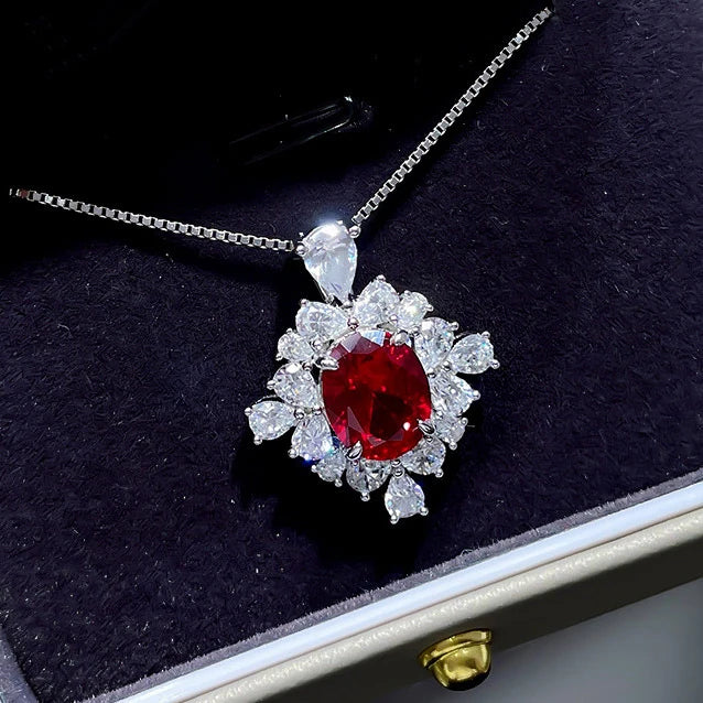 CAOSHI OEM High Quality Pear Cubic Zirconia Oval Red Crystal Necklace for Luxury Wedding Party Silver Plated Necklaces for Women