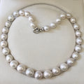 16/18 Inch Nature Freshwater Pearl Choker Necklacenice Heart 925 Silver CLASP 11-14 mm AA Big Round Baroque knotted Beads
