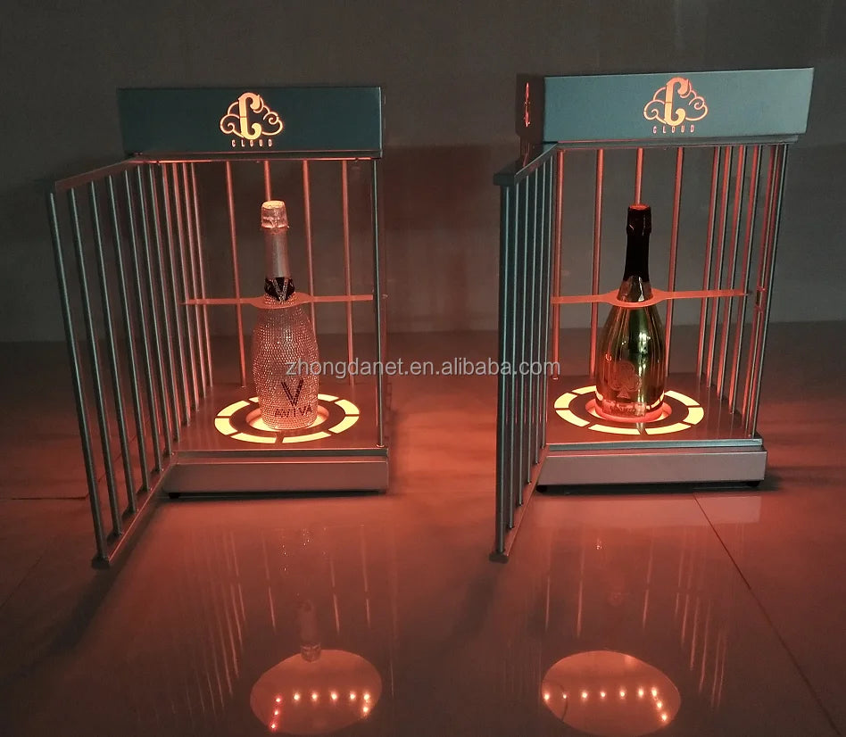 Free Logo Supported LED Bottle Presenter Display Rack for Night Clubs Bar Lounge Bottle Cage Displays Lock Display Rack